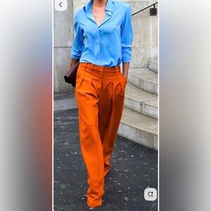 Burnt Orange Wool Wide Leg Trousers
